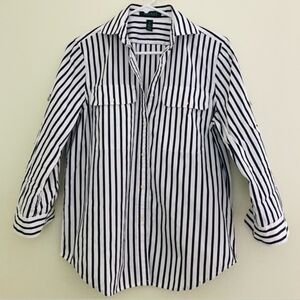 Ralph Lauren ✨️ Women's Cotton Blue and White Striped Button-Up Shirt